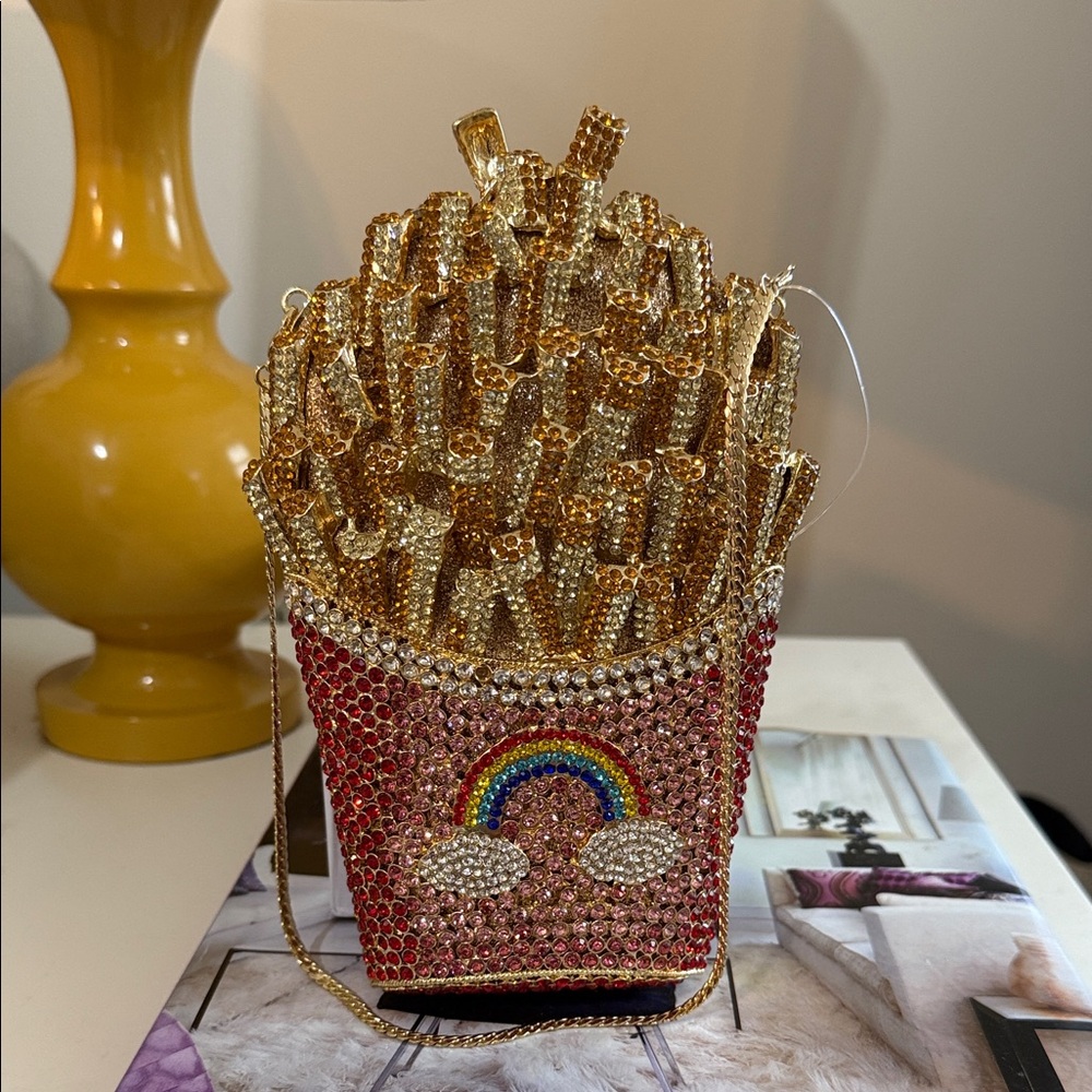 Boutique Gold and Pink French Fry Clutch